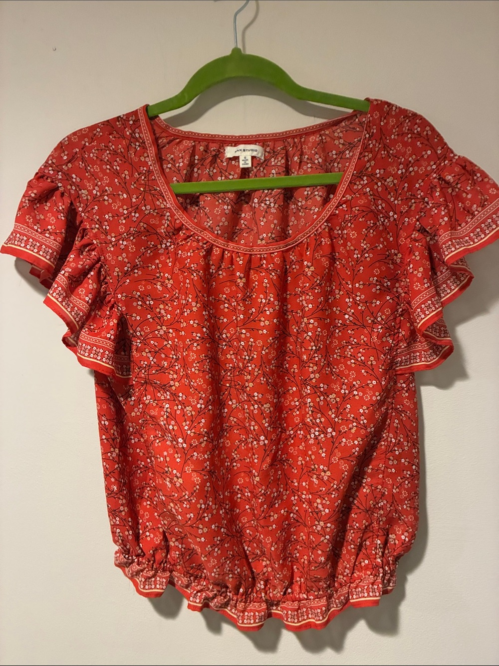 Max Studio Women’s Red Floral Ruffle Sleeve Top S Worn 1x